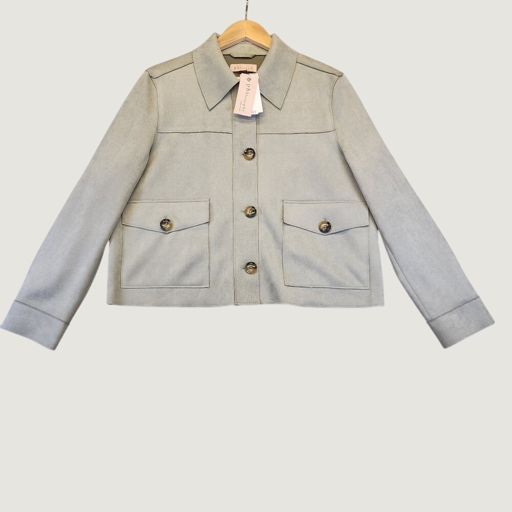 Philosophy Republic Clothing Faux Suede Utility Jacket Sage Green NWT Large L